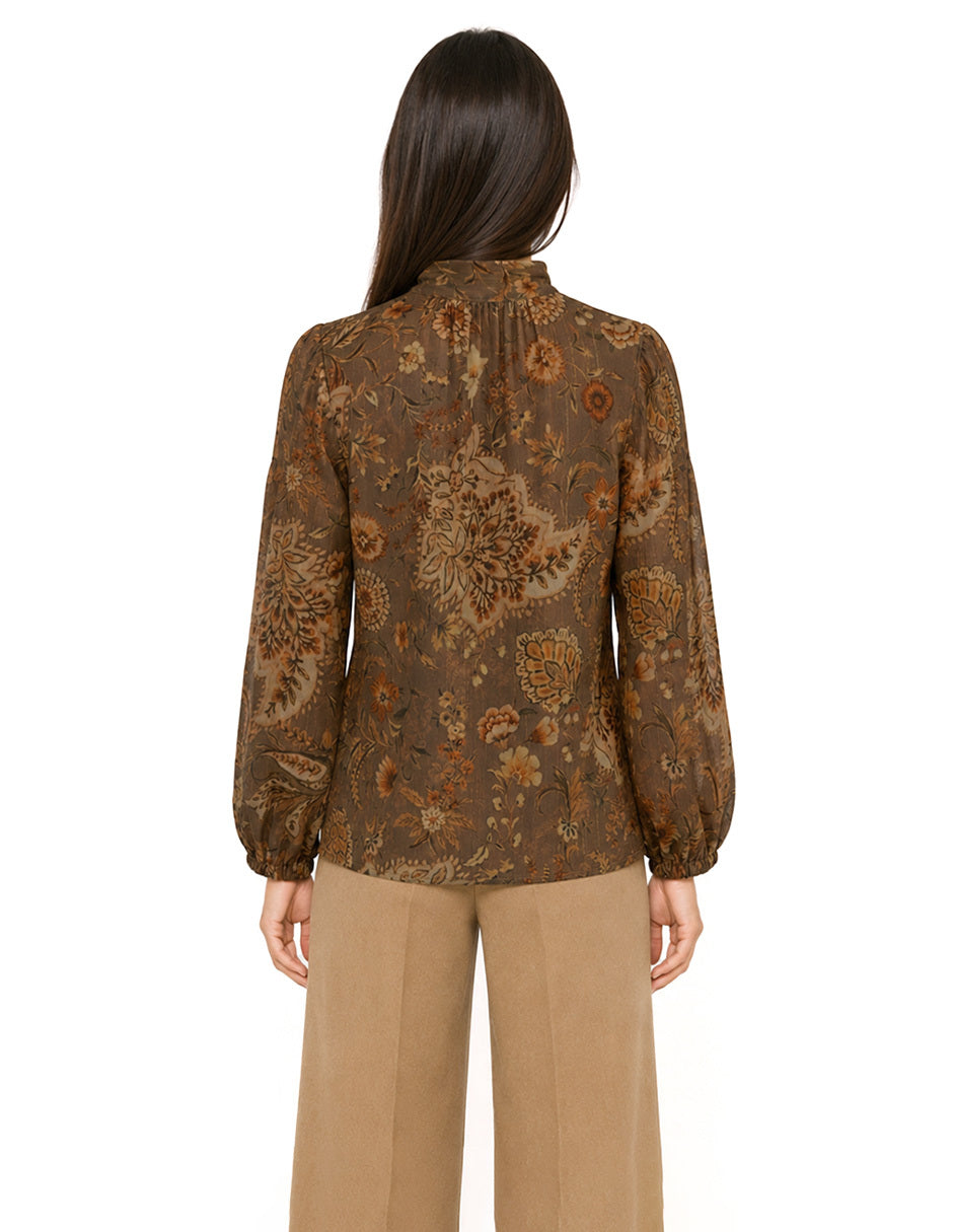 Blusa Café Estampada Andreina